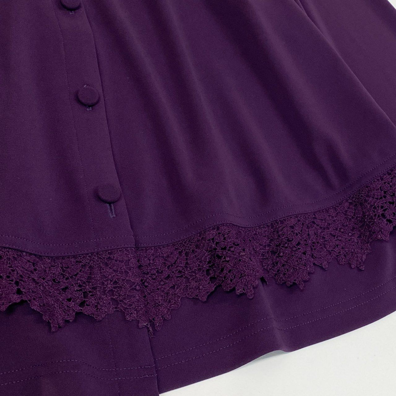 50b27 TOKUKO 1er VOL トクコプルミエヴォル ノーカラージャケット カーディガン 長袖  花柄 レース装飾 ストレッチ レディース 女性服 サイズ9 パープルu02t