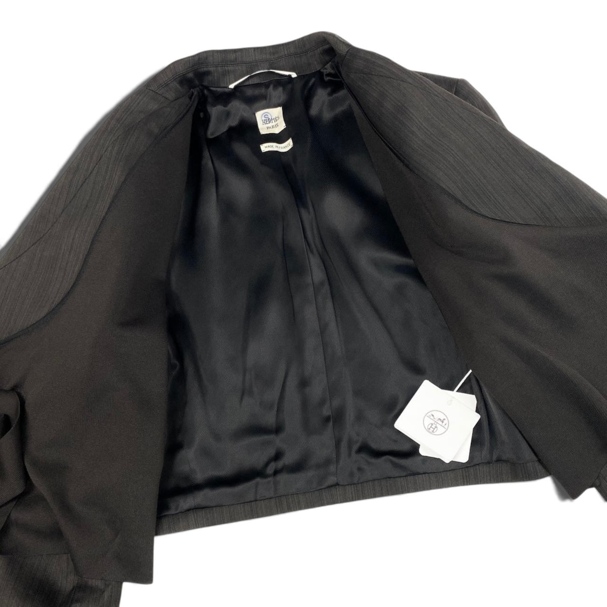59i15 《未使用品》 HERMES エルメス 23年 リボン テーラードジャケット  3H0204DW 38 ブラウン ウールシルク フランス製u02t