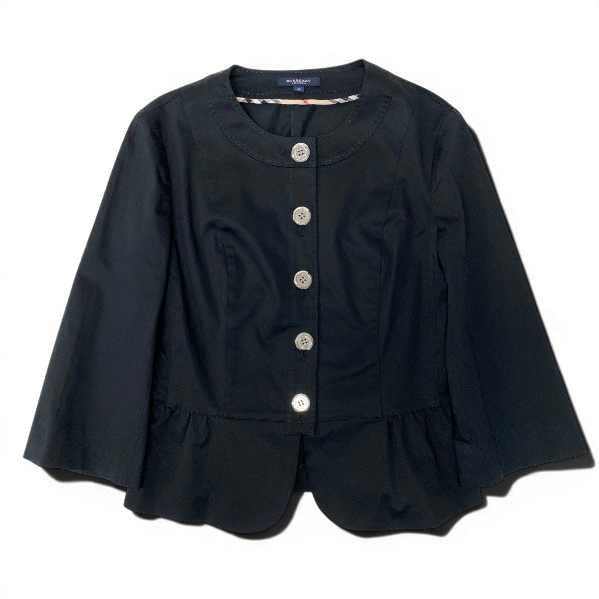 Ig9 BURBERRY LONDON バーバリーロンドン ペプラムジャケット 七分袖 ストレッチ サイズ40 ブラック レディース フォーマルo07t