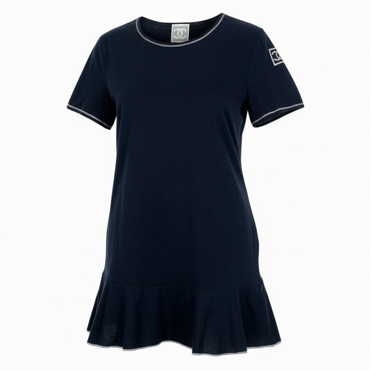 Cb15 CHANEL シャネル スポーツライン 2006 袖ココマーク 半袖カットソー Tシャツ トップス 38 ブラック コットン レディースta1