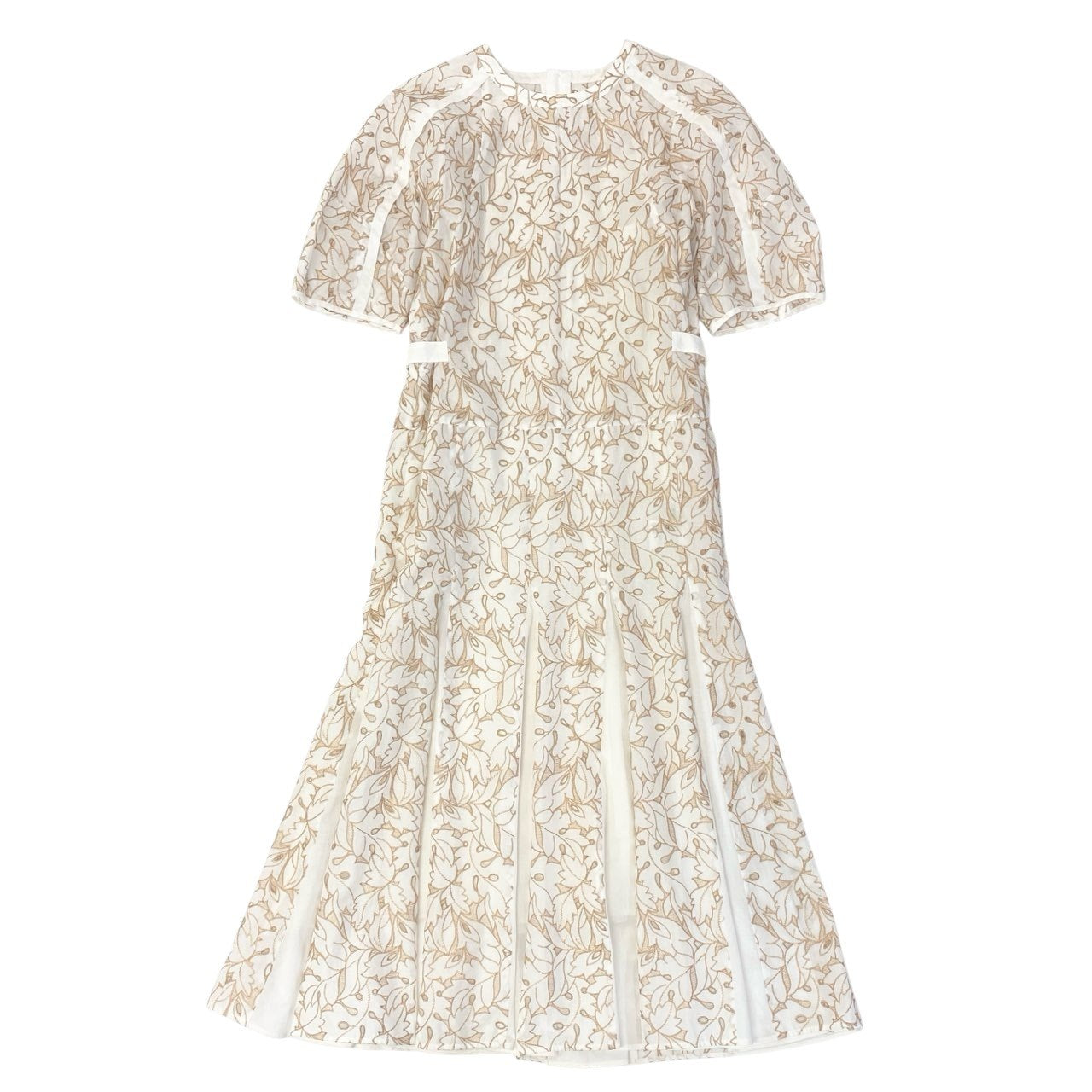 72a28【定価17.6万】MORABITO モラビト 総刺繍 ペチコート付き ロングワンピース 半袖ワンピース サイズ38 ホワイト レディース 女性用k02i