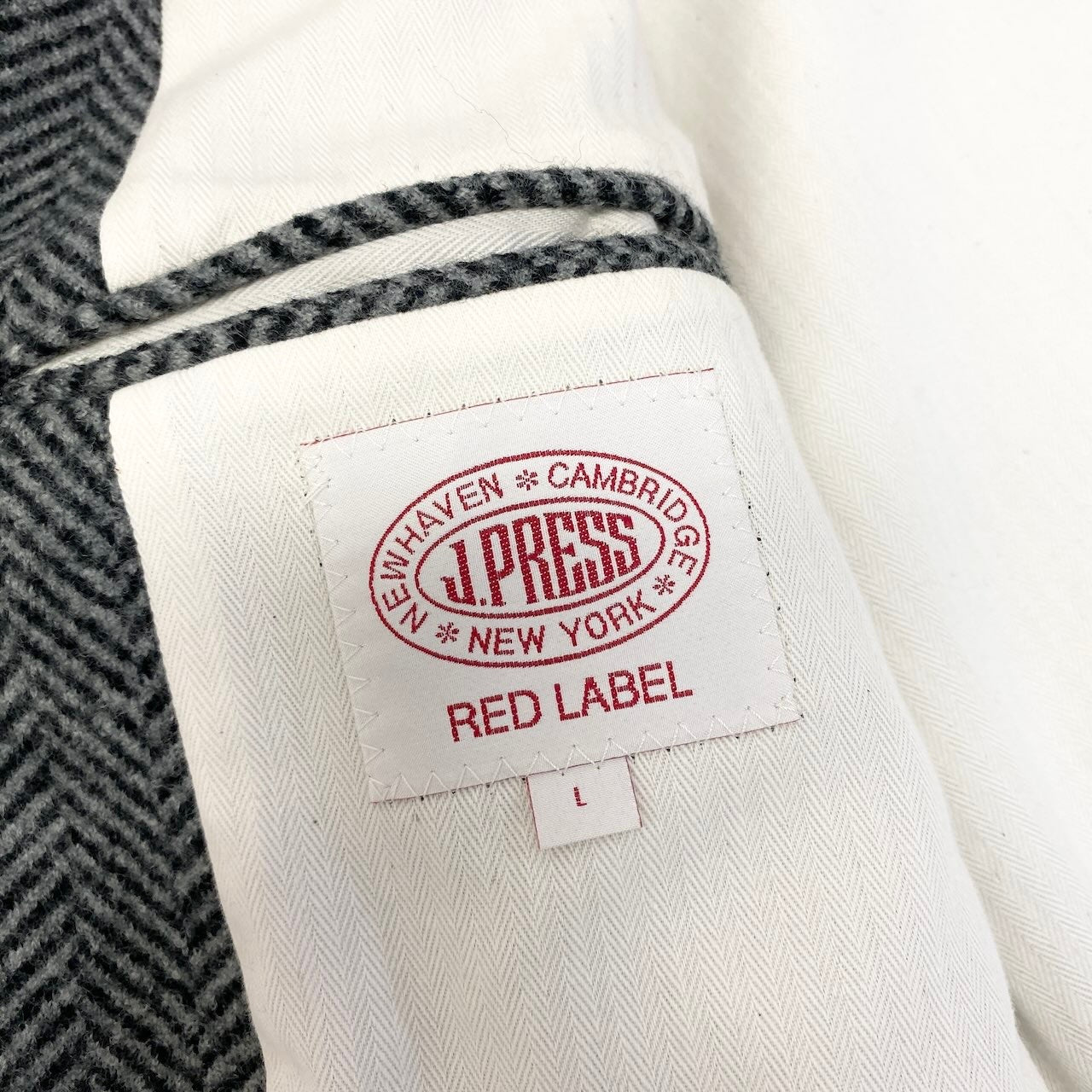 55d30 【美品】 J.PRESS Jプレス ジェイプレス RED LABEL テーラードジャケット へリンボーン 日本製 サイズL グレー メンズ 紳士服u02t