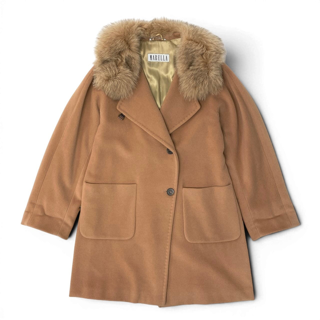 23e7 MARELLA マレーラ チェスターコート ウールコート ボリューム襟 イタリア製 サイズ38 ベージュ系 レディース 女性服u02t