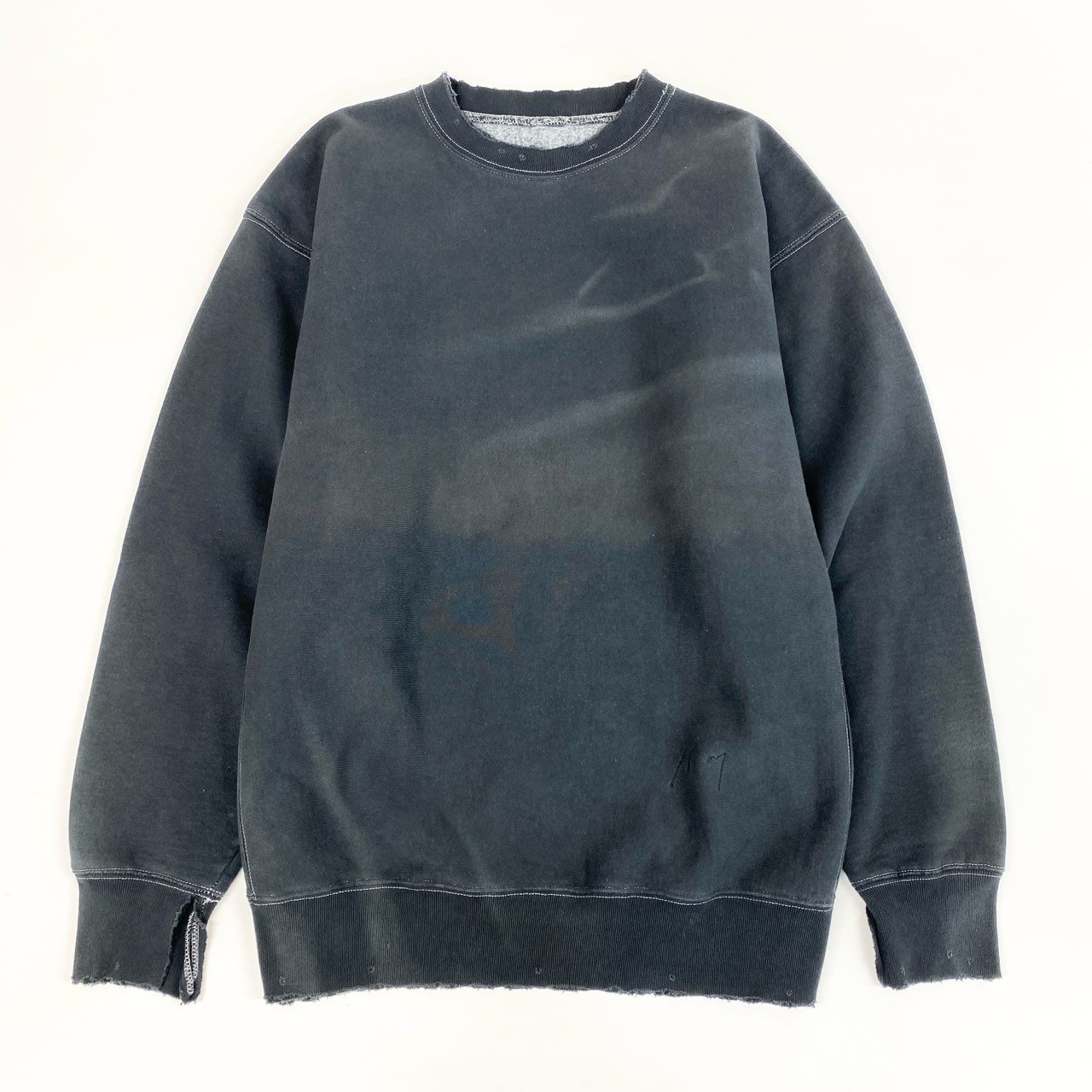 34j28 ANCELLM アンセルム 22SS DAMAGE SWEAT SHIRT ダメージ加工 スウェットトレーナー プルオーバー  ANC-CT08 ワンサイズ ブラックo07t