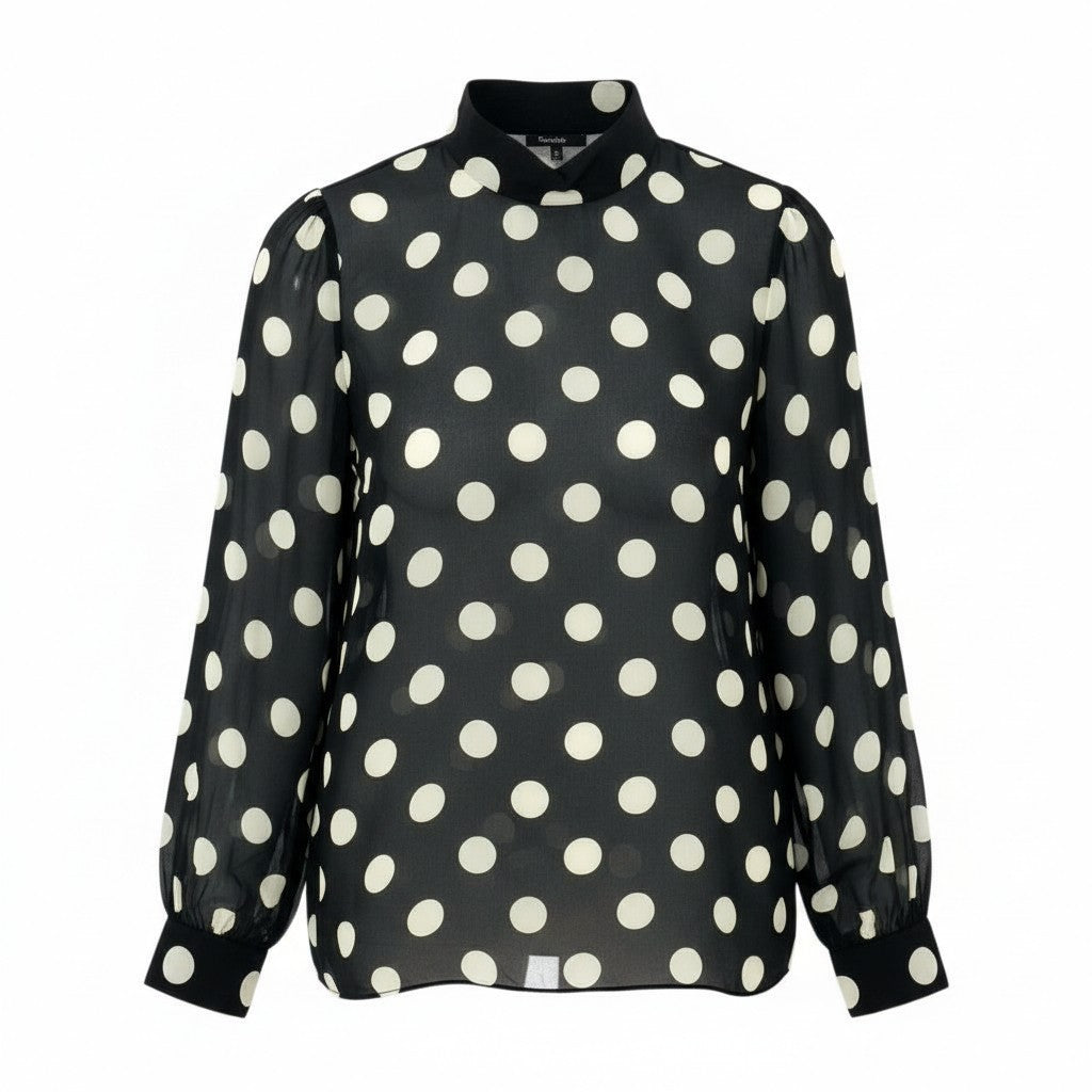 81L15 《美品》 CELINE セリーヌ 24年 シルク オーバーターンドカラー ジョーゼット ブラウス トップス 2B09B200Z.38CE 34サイズ ブラック アイボリー シルク100％ レディースu02t