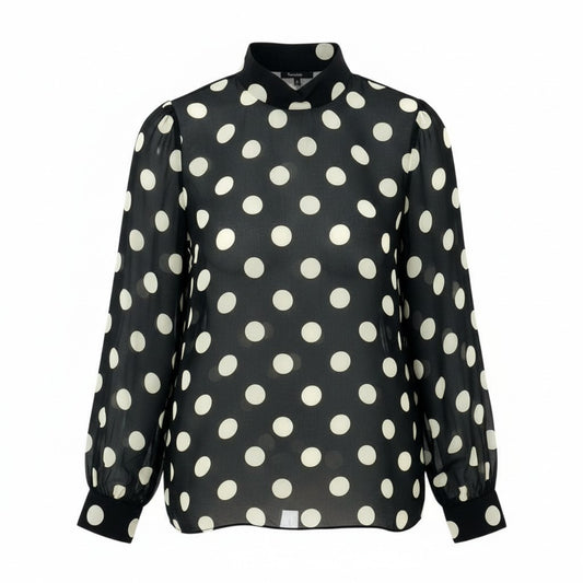 81L15 《美品》 CELINE セリーヌ 24年 シルク オーバーターンドカラー ジョーゼット ブラウス トップス 2B09B200Z.38CE 34サイズ ブラック アイボリー シルク100％ レディースu02t