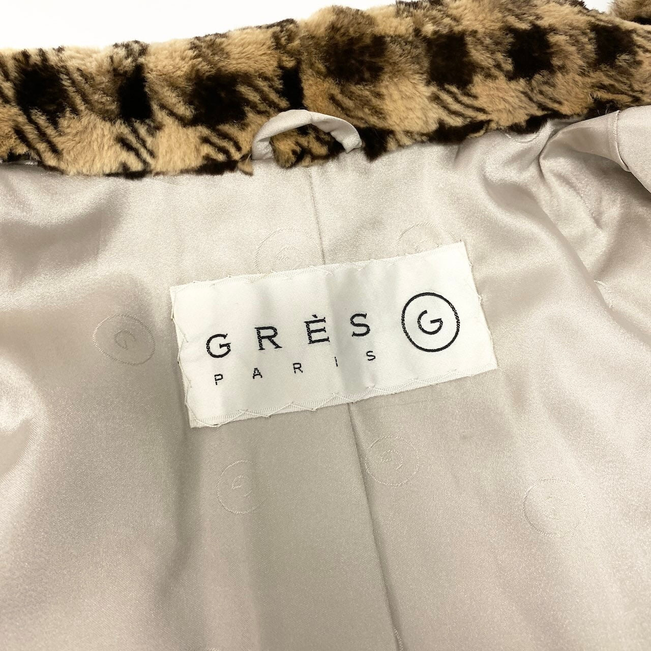 32d2 GRES グレ シェアードミンクコート 毛皮ロングコート 千鳥格子柄 アウター Fサイズ ベージュ ブラウン シェアード レディース 女性用k02i