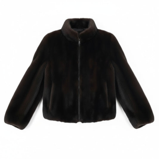 16a21 ジップアップ リアルファーコート サイズ44 ダークブラウン 本毛皮 Zip Up Fur Coatt18r