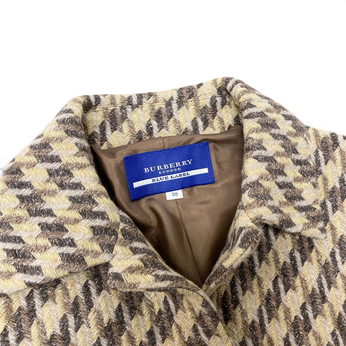 77g23 BURBERRY LONDON BLUE LABEL バーバリーロンドン ブルーレーベル ストライプ柄 ニットジャケット 刻印 金ボタン サイズ38 マルチカラー レディースo07t