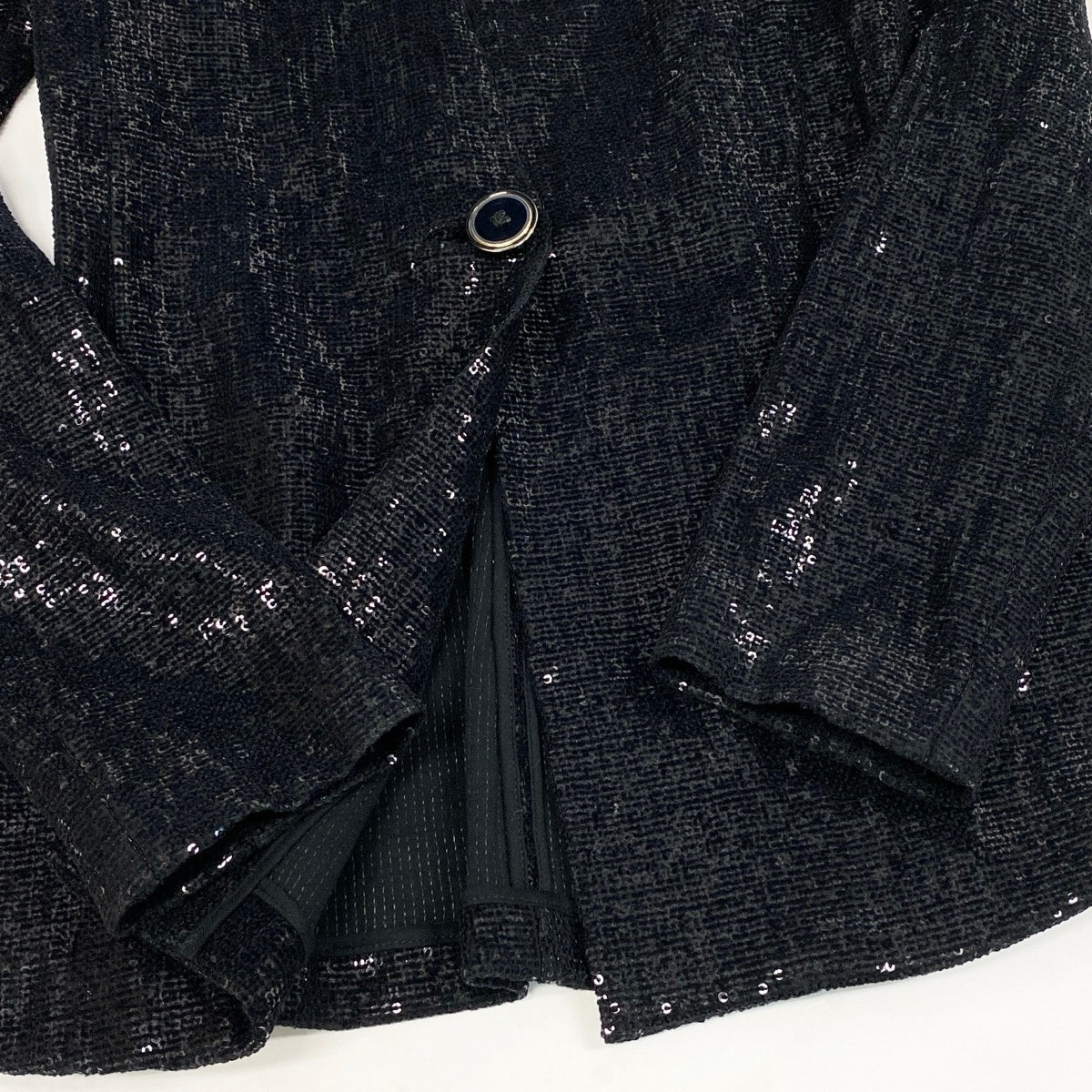 Eg10 【美品】 GIORGIO ARMANI ジョルジオアルマーニ スパンコール ノーカラージャケット サイズ44 ブラック レディースk02i