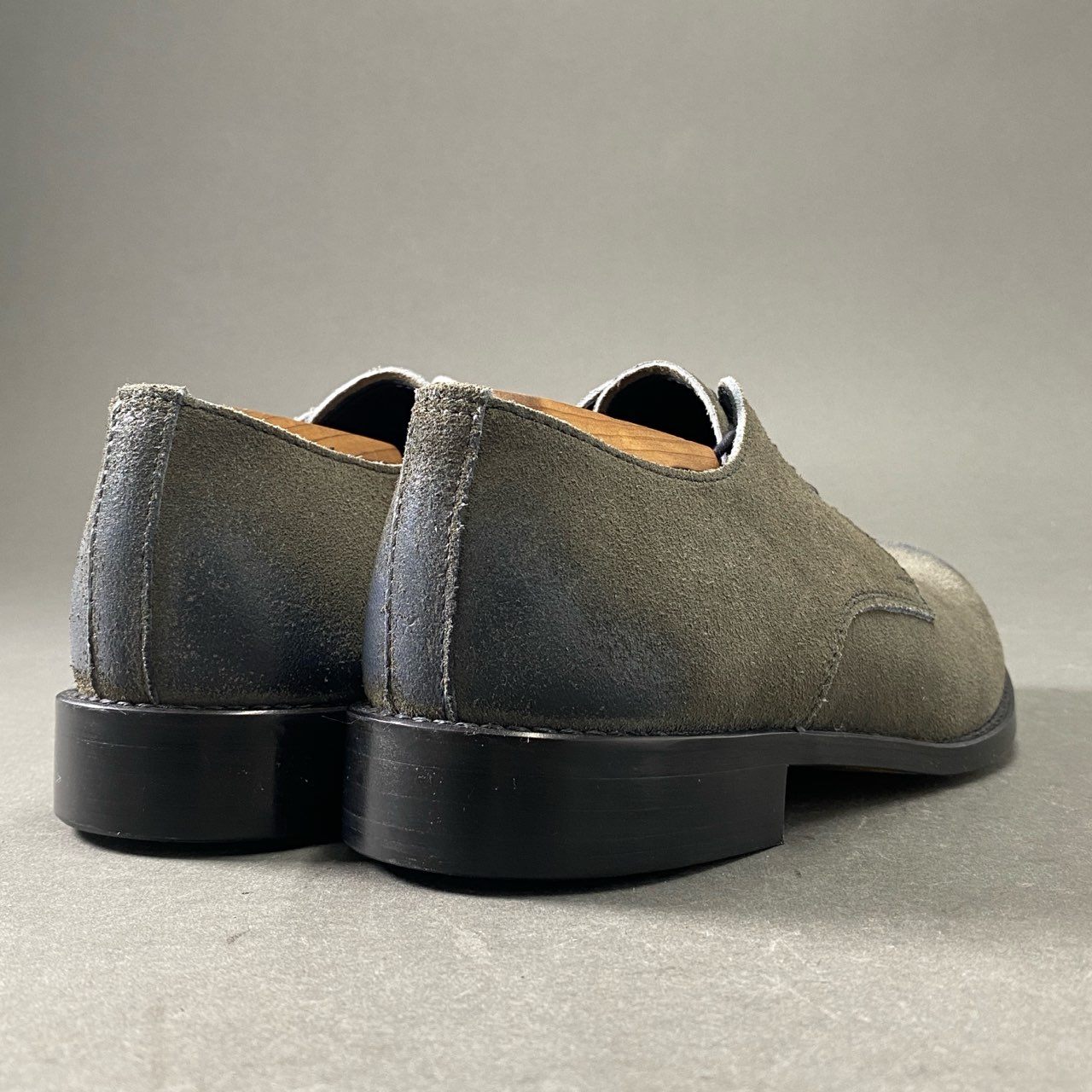 12f6 《極美品》 PADRONE パドローネ DERBY PLAIN TOE SHOES ダービープレーントゥシューズ 40 グレー スウェードレザー COW LEATHER 箱付き