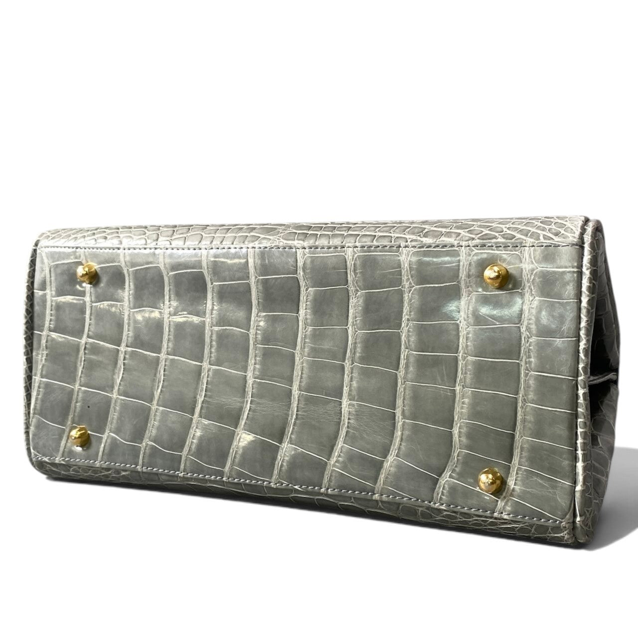 h21 GENUINE CROCODILE SKIN ワニ革 クロコダイル ハンドバッグ グレー レザー レディース 女性用k02i