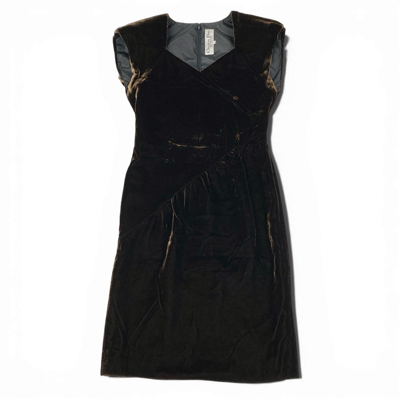 67b3 Vintage Christian Dior ヴィンテージ クリスチャンディオール ベルベット カクテルドレス ワンピース Velvet Cocktail Dress 7 ブラウン レディースo07t
