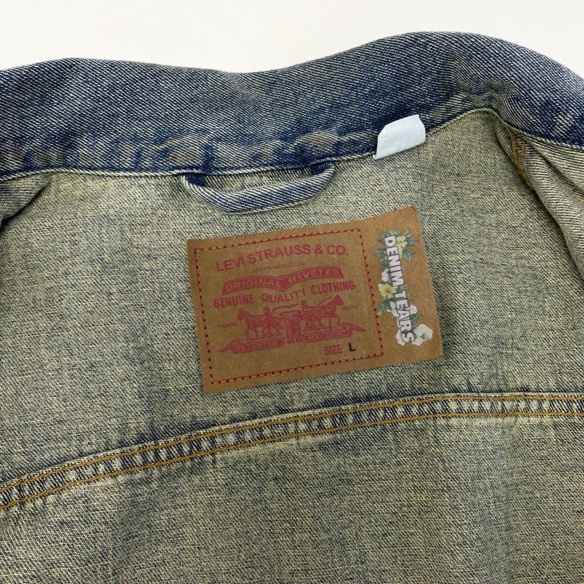 87g11 Levi’s リーバイス DENIM TEARS コラボ 2ndタイプ コットンリースデニムジャケット サイズL ライトブルー コットン100％ メンズo07t