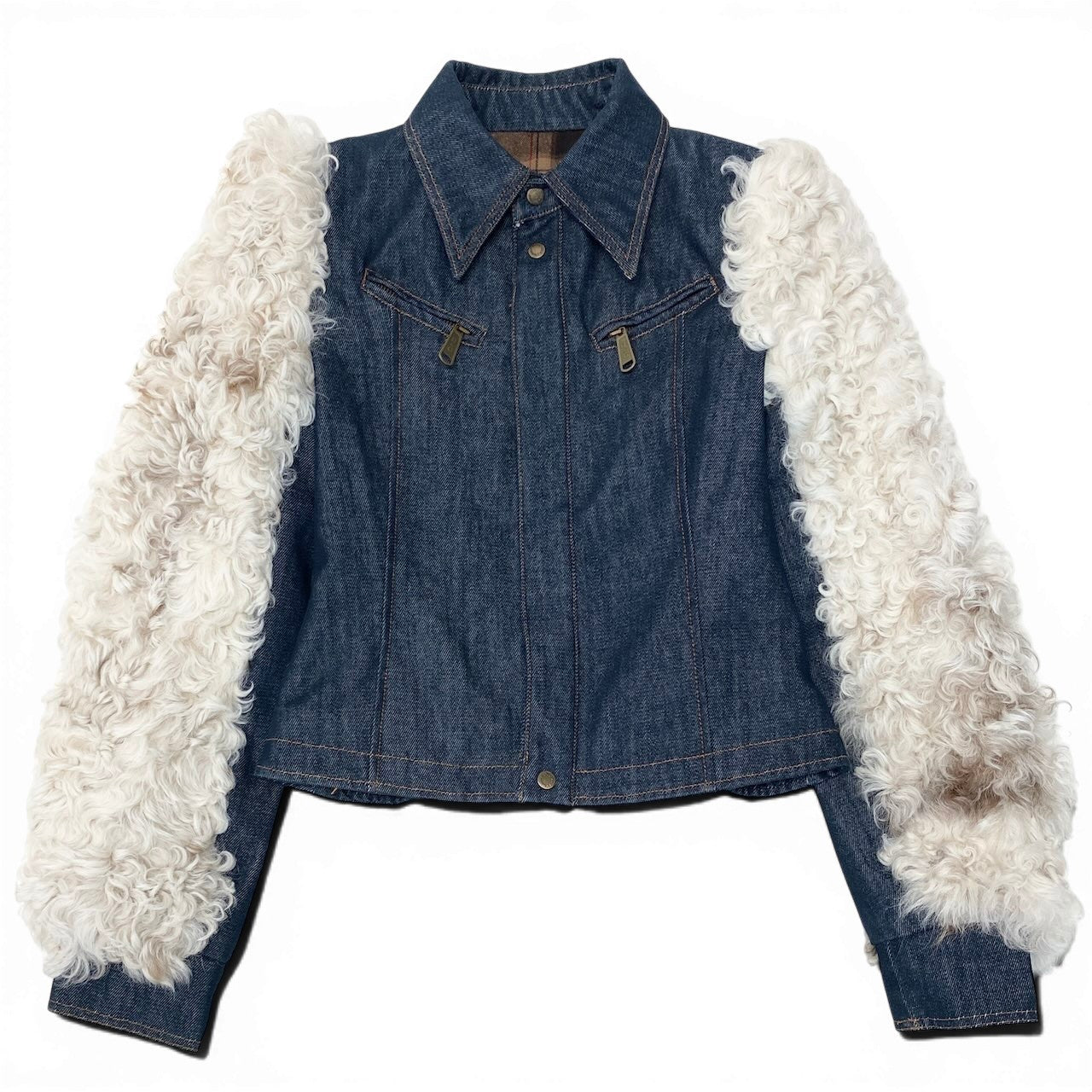 Ig6 D＆G DOLCE＆GABBANA デニムジャケット 袖ラムファー イタリア製 Sサイズ インディゴ レディース 女性用u02t