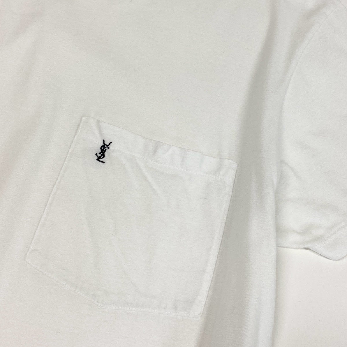 If29 SAINTLAURENT PARIS サンローラン ホワイトTシャツ 半袖カットソー ブランドロゴ刺繍 コットンシャツ メンズ 男性用 XS ホワイト コットン100％u02t