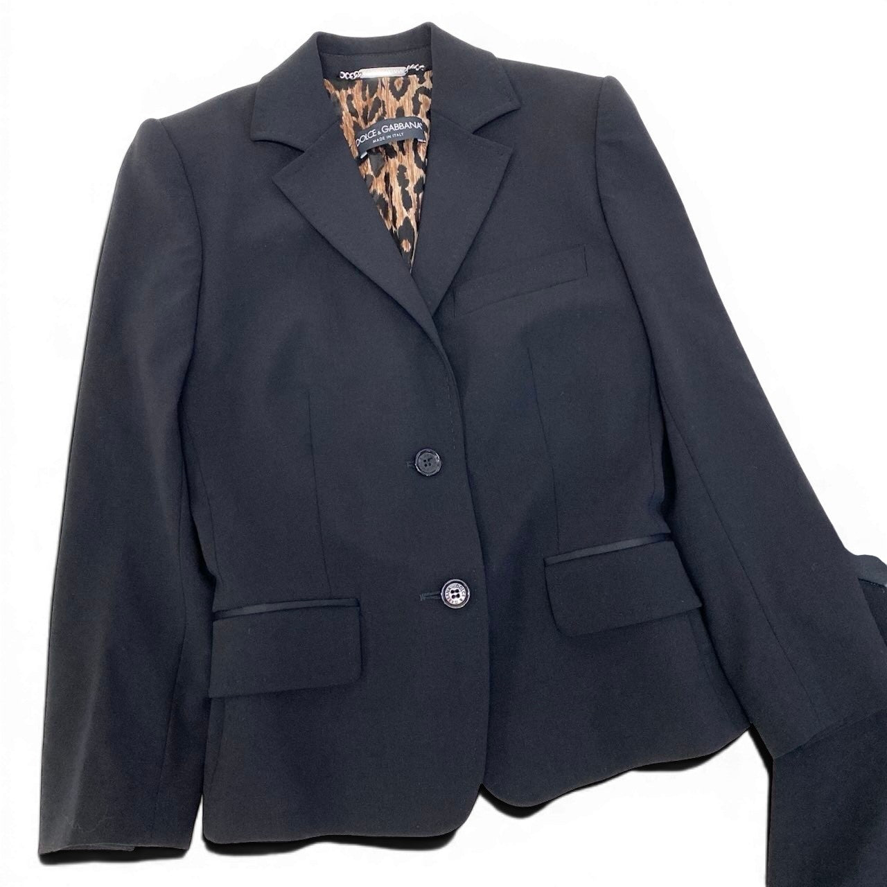 Ef9 【美品】DOLCE＆GABBANA スカートセットアップ ジャケット タイトスカート レオパード イタリア製 36サイズ ブラック レディース 女性用u02t