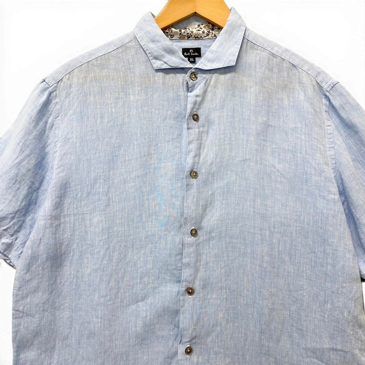 22f17 PS Paul Smith ピーエス ポールスミス カラーリネン ショートスリーブシャツ 大きいサイズ XL ライトブルー 麻100％ メンズ 紳士服o07t