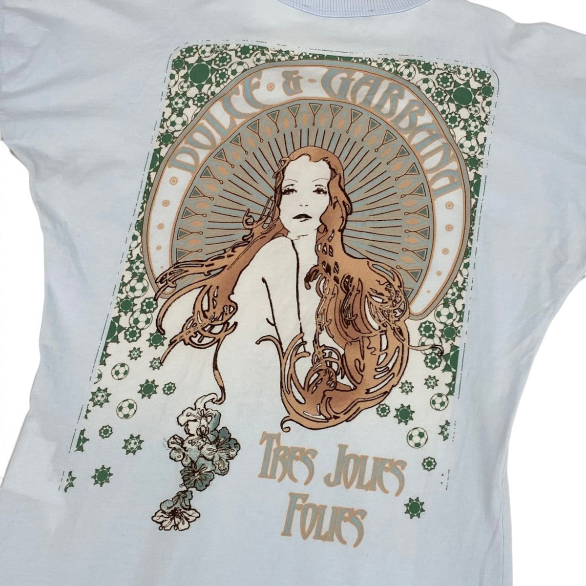 i21 DOLCE＆GABBANA 00's レースアップTシャツ プリントデザイン トップス 38サイズ ライトブルー レディース 女性用u02t