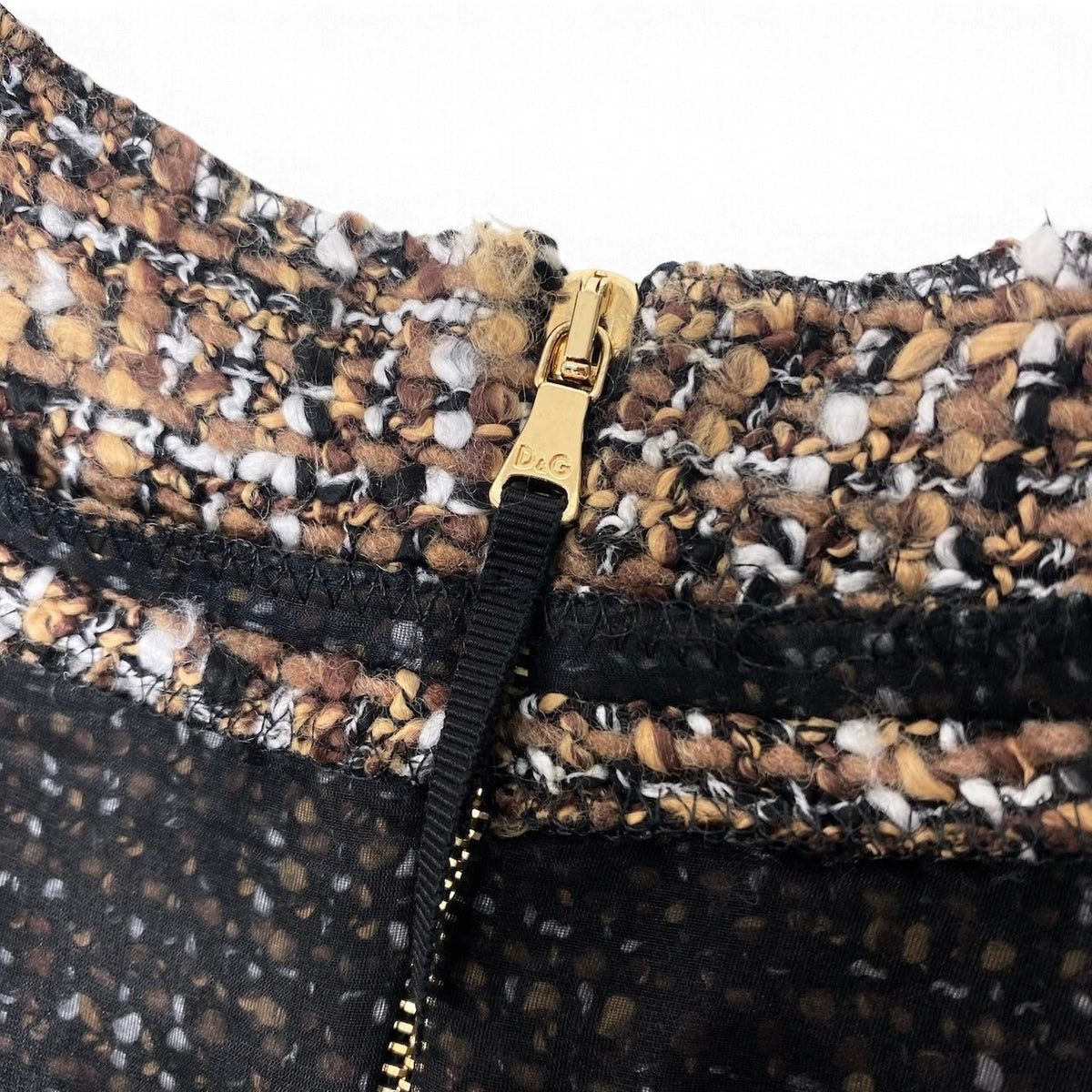37i26 【美品】D＆G DOLCE&GABBANA ドルチェアンドガッパーナ ツイードノースリーブワンピース ドレス メッシュ 異素材切替  38サイズ ブラウン系 レディース 女性用u02t