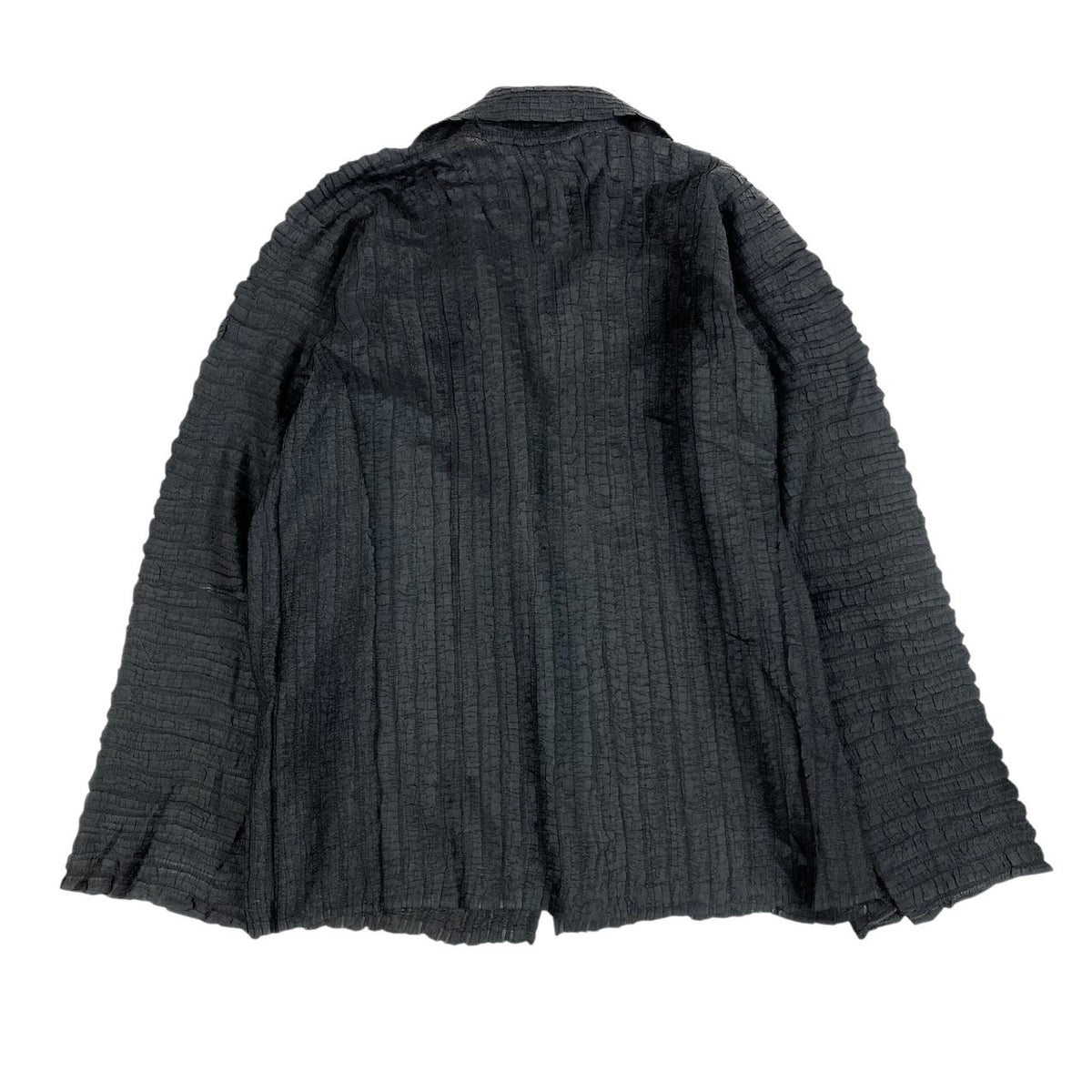 Ai20 ISSEY MIYAKE イッセイミヤケ シャーリング加工 ジャケット 日本製 カーディガン 羽織 2 ブラック ポリエステル レディースo07t