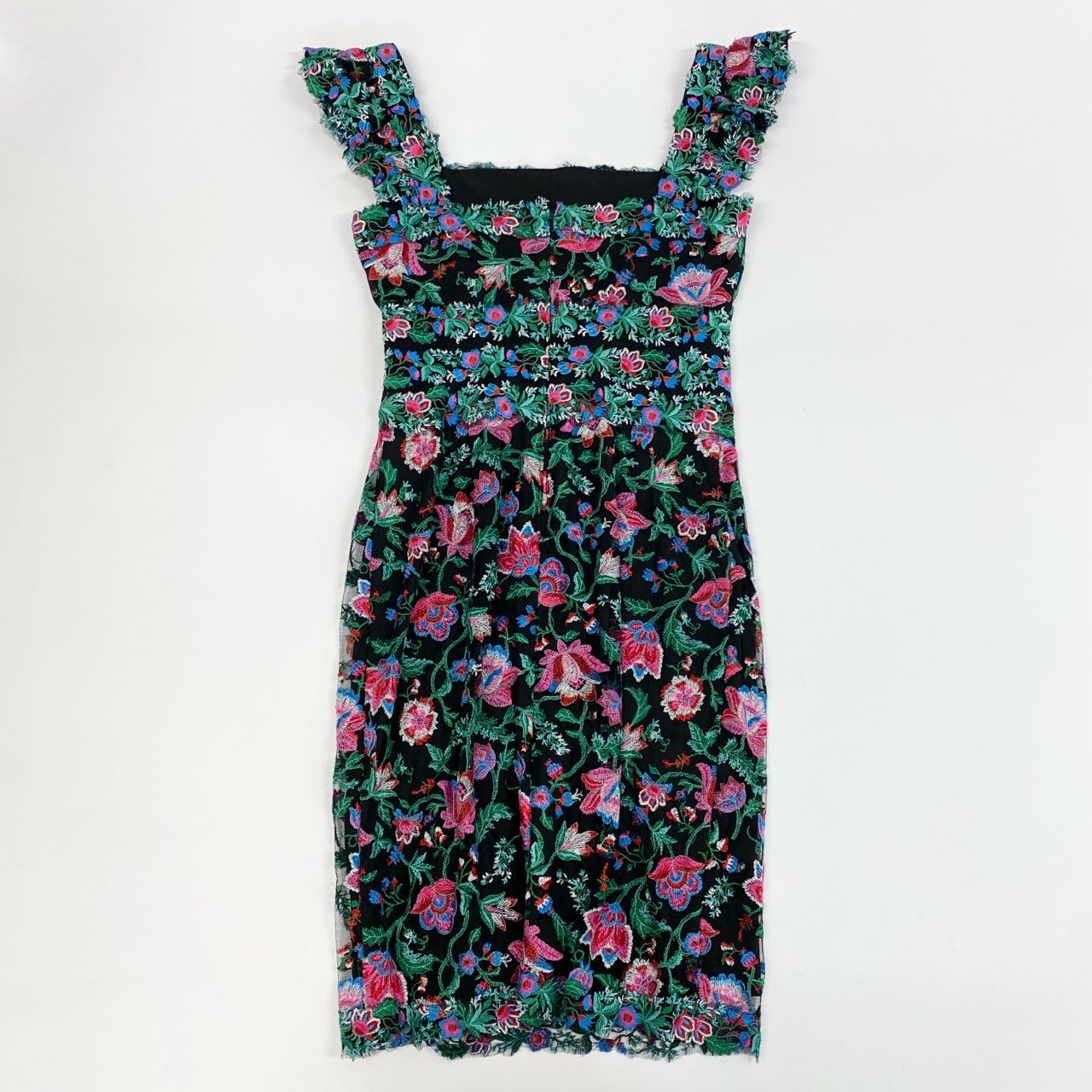 ネイビー 刺繍 ノースリーブ タイトワンピース タダシショージ サイズ6 ネイビー 刺繍 ノースリーブ タイトワンピース タダシショージ