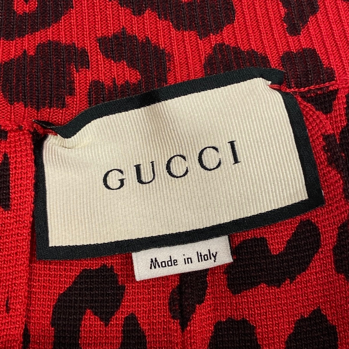 Ai3 【美品】 GUCCI グッチ レオパード柄 タックスカート ニットスカート サイズS レッド レディースk02i