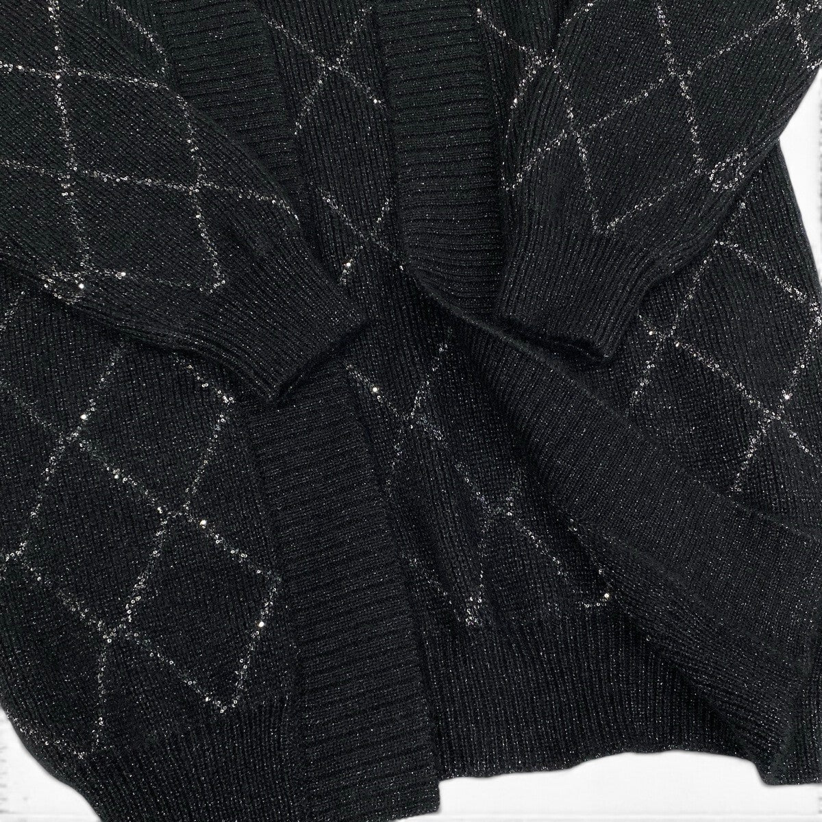 Ei4 【美品】 SAINT LAURENT サンローラン 2022FW スパンコール アーガイル ロングカーディガン サイズM ブラック レディースk02i