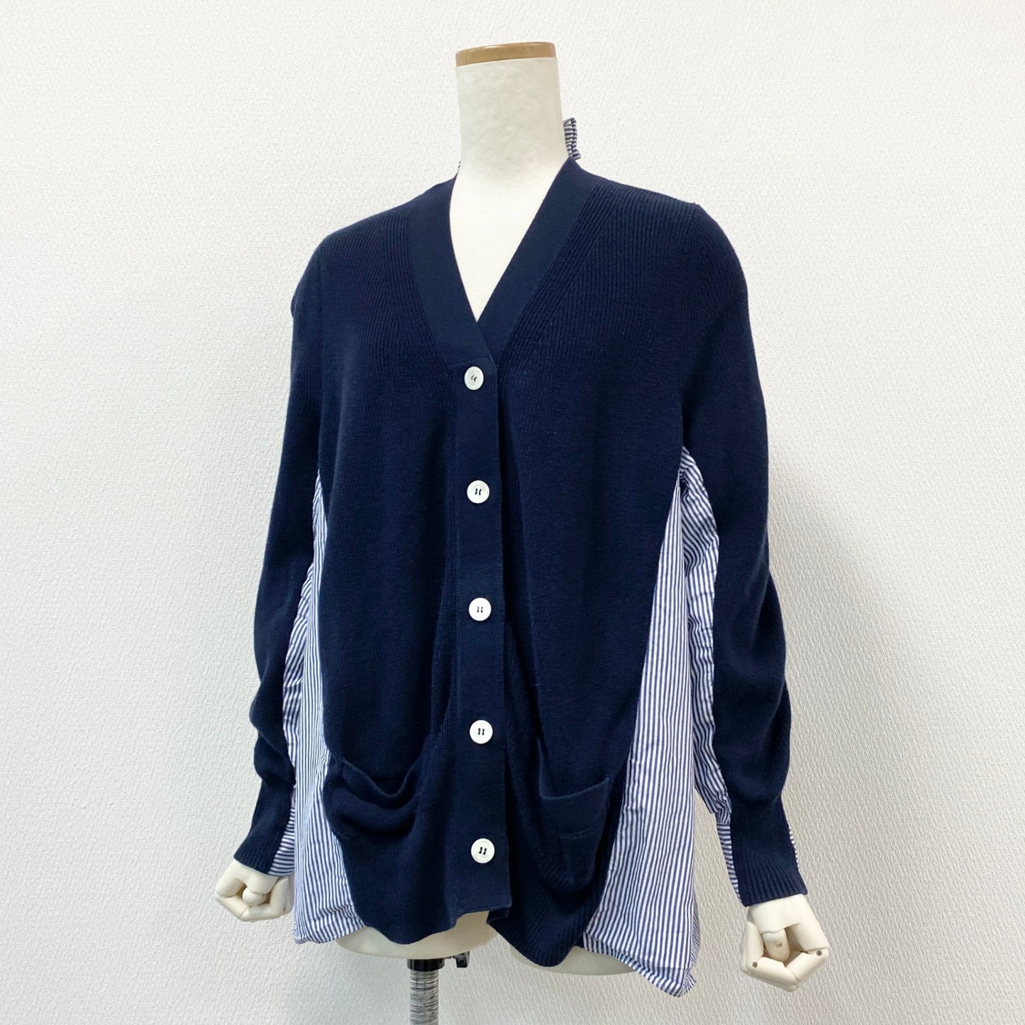 56h1 sacai サカイ ドッキング シャツカーディガン 17-02971 1 ネイビー 再構築 羽織 レディースt18r