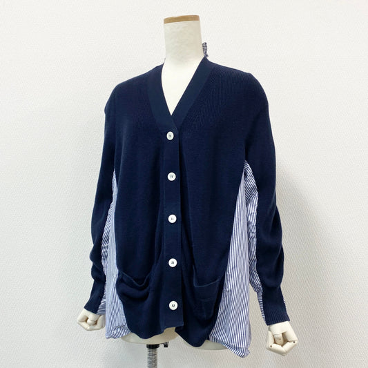56h1 sacai サカイ ドッキング シャツカーディガン 17-02971 1 ネイビー 再構築 羽織 レディースt18r