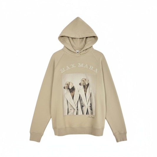 36L10 MaxMara マックスマーラ フーディー パーカー プルオーバー スウェット トレーナー ウェグマン ドッグ プリント  Sサイズ ベージュ レディースk02i