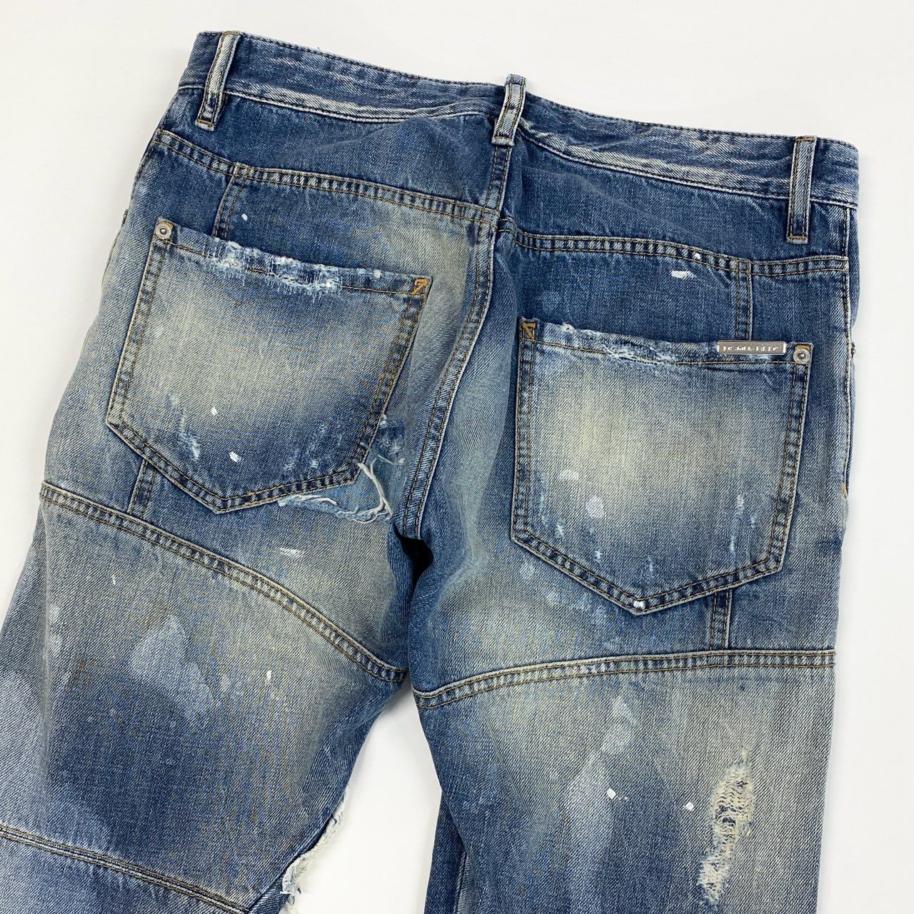 11j6 DSQARED2 ディースクエアード ダメージ加工 デニムパンツ ボトムス ジーンズ クラッシュ リペア加工 イタリア製 S71LA0781 48 インディゴブルー コットン メンズo07t