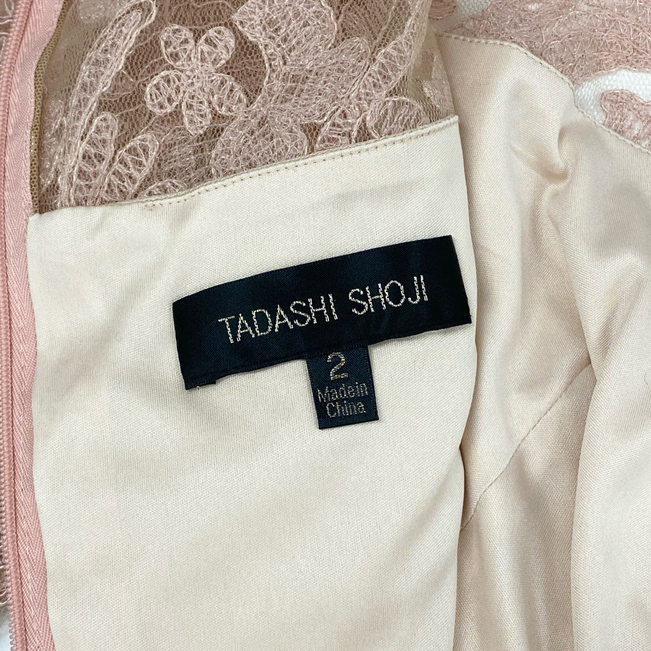 12i26 《美品》 TADASHI SHOJI タダシショージ 定番 コードレース 七分袖ワンピース ドレスワンピース ひざ丈 ALX1812MXJ サイズ2 ピンク レディース 定価118,000円u02t