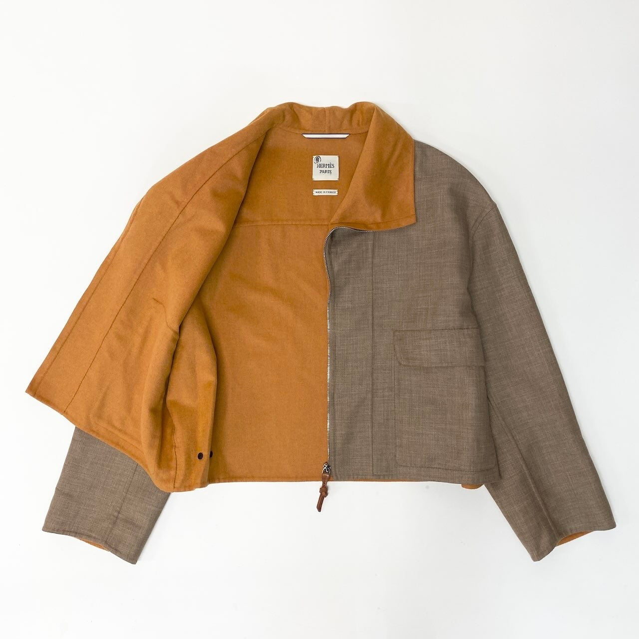 E HERMES エルメス 2023 ジップアップ カシミヤ ウール ハイネック ジャケット 40 ベージュ イエロー  レディースnu1
