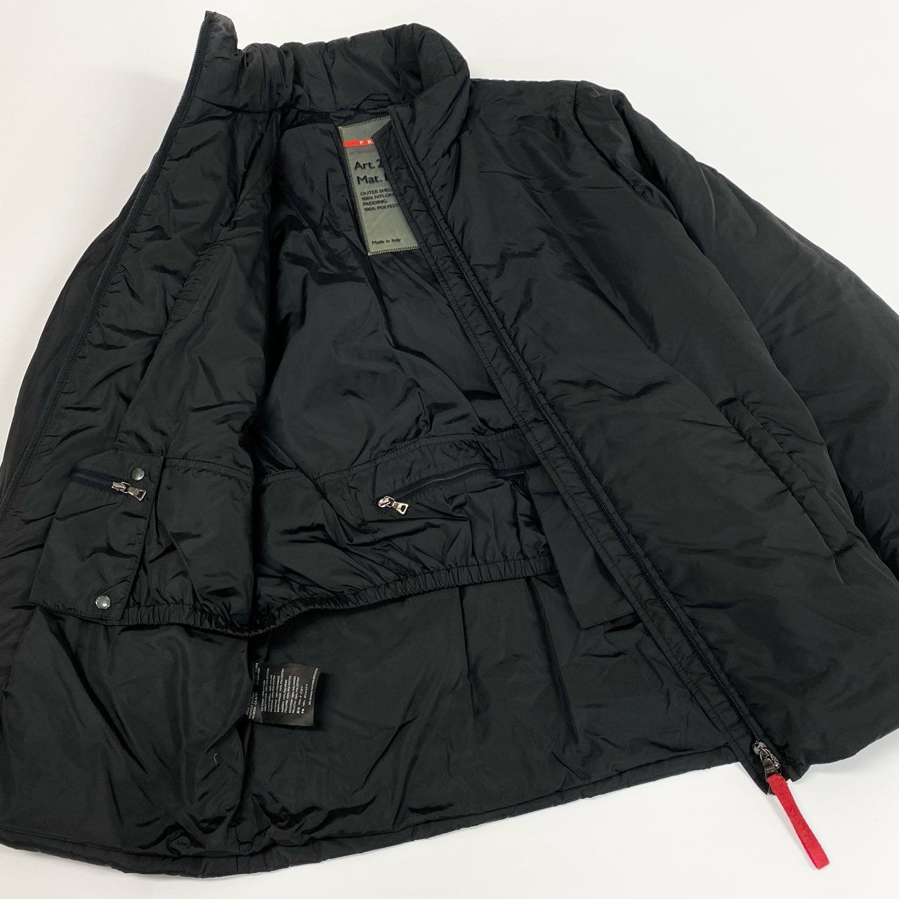 24L22 PRADA プラダ ナイロンジャケット 中綿ジャケット フーディー ダブルジップ アウター イタリア製 40サイズ ブラック メンズ 男性用o07t