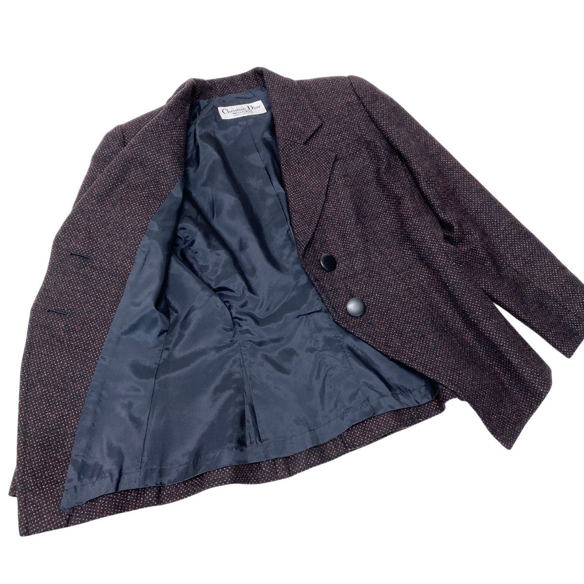 68h21 Christian Dior クリスチャンディオール テーラードジャケット ウールジャケット ブラック ボルドー レディースu02t