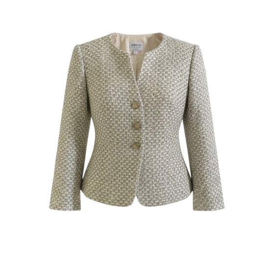 8j26 ARMANI COLLEZIONI アルマーニコレツィオーネ ノーカラージャケット ラメツイード サイズ40 マルチカラー レディースu02t