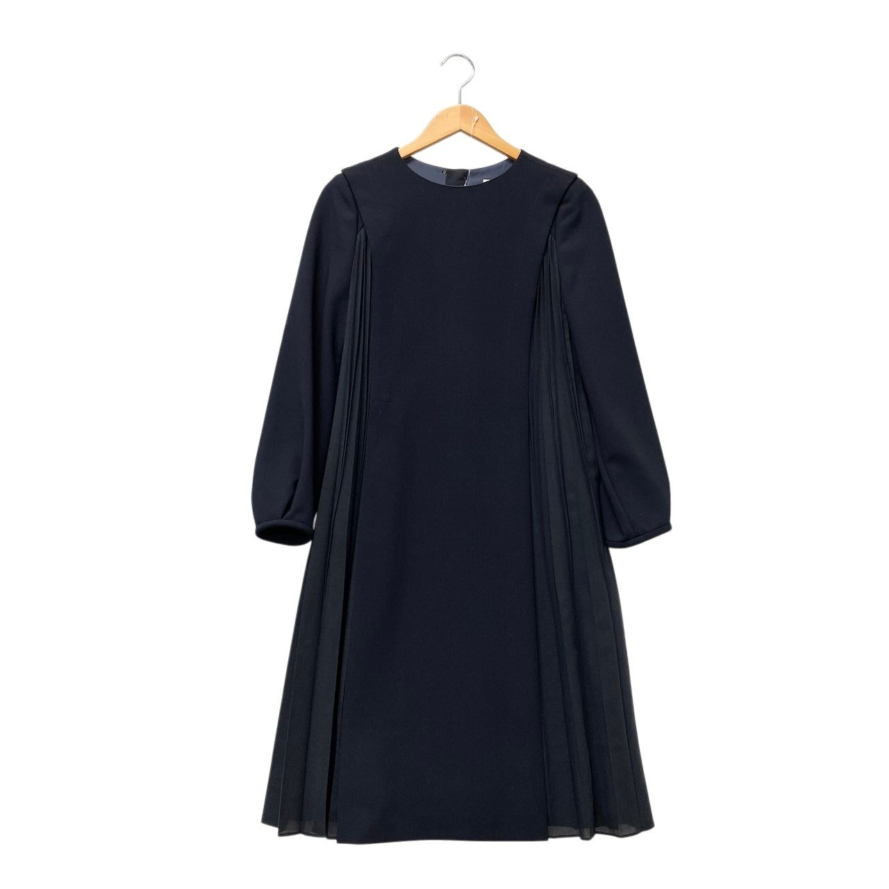 58g5 【美品】mila schon ミラショーン ロングスリーブワンピース プリーツデザイン バルーン袖 40サイズ ネイビー レディース 女性用u02t