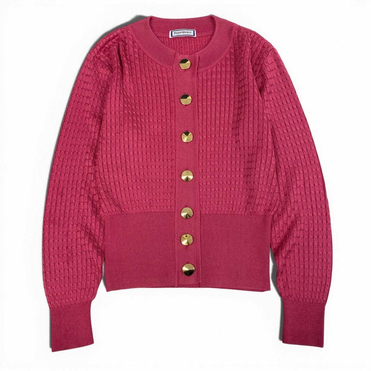 Eb19  Yves Saint Laurent イヴサンローラン 長袖ニットカーディガン トップス 金ボタン M ピンク シルク レディースu02t