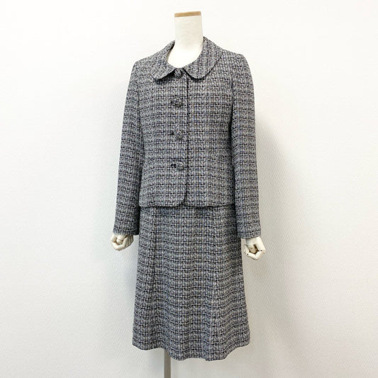 76g4 《未使用品》タグ付 Laura Ashley ローラアシュレイ ツイードセットアップ  ジャケット 半袖ワンピース ドレス アンサンブル ドレス セレモニー 9 Mサイズ グレー レディース