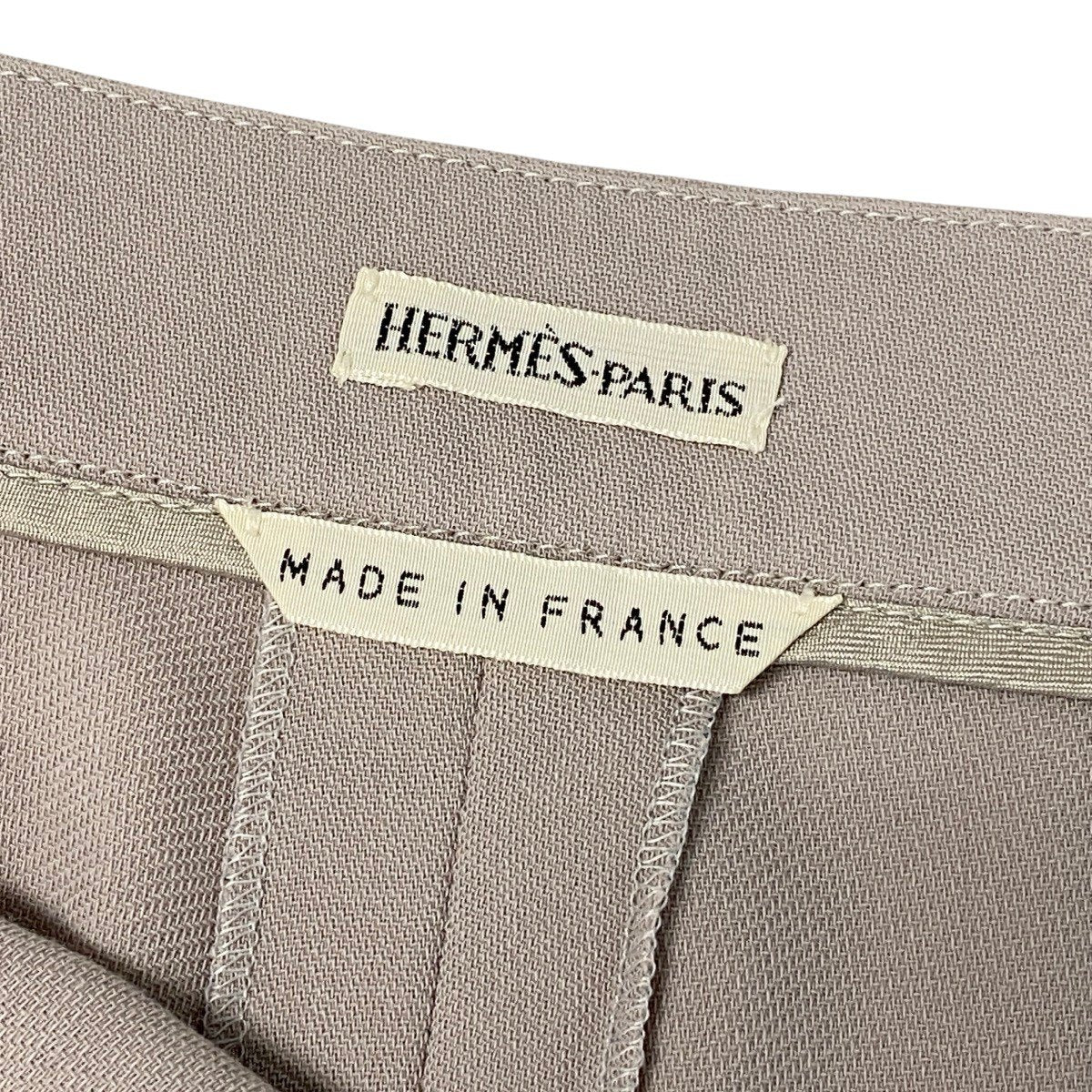 Ej28【極美品】HERMES マルジェラ期 Hボタン スラックス ボトムス 36サイズ グレージュ ウール100％ レディース 女性用k02i