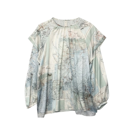 61i14 【極美品】Leilian レリアン 完売品 ロングスリーブブラウス  マップ柄 総柄 11サイズ マルチカラー ポリエステル100％ レディース 女性用u02t
