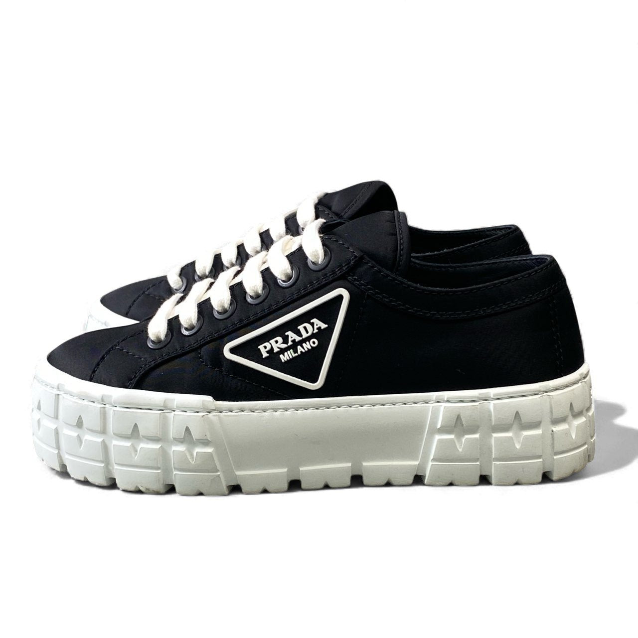 1k16《美品》 PRADA プラダ ダブルホイール ギャバジンスニーカー 24cm 37 ブラック Re-Nylon シューズ 厚底 軽量◎t18r