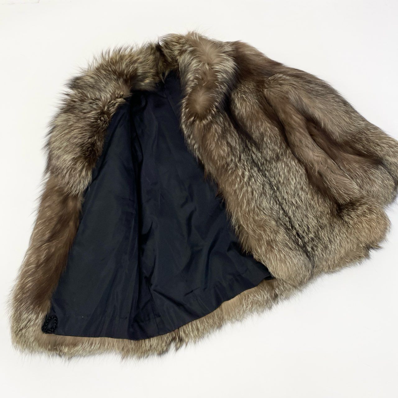 42a23 シルバーフォックス 極厚 ファーコート サイズ13 茶系 本毛皮 Silver Fox Fur Coatt18r