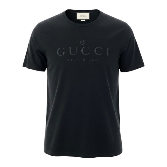 12d27 GUCCI グッチ ブランドロゴプリント カットソー 半袖Tシャツ トップス  サイズL ブラック コットン100％ メンズ 紳士服u02t