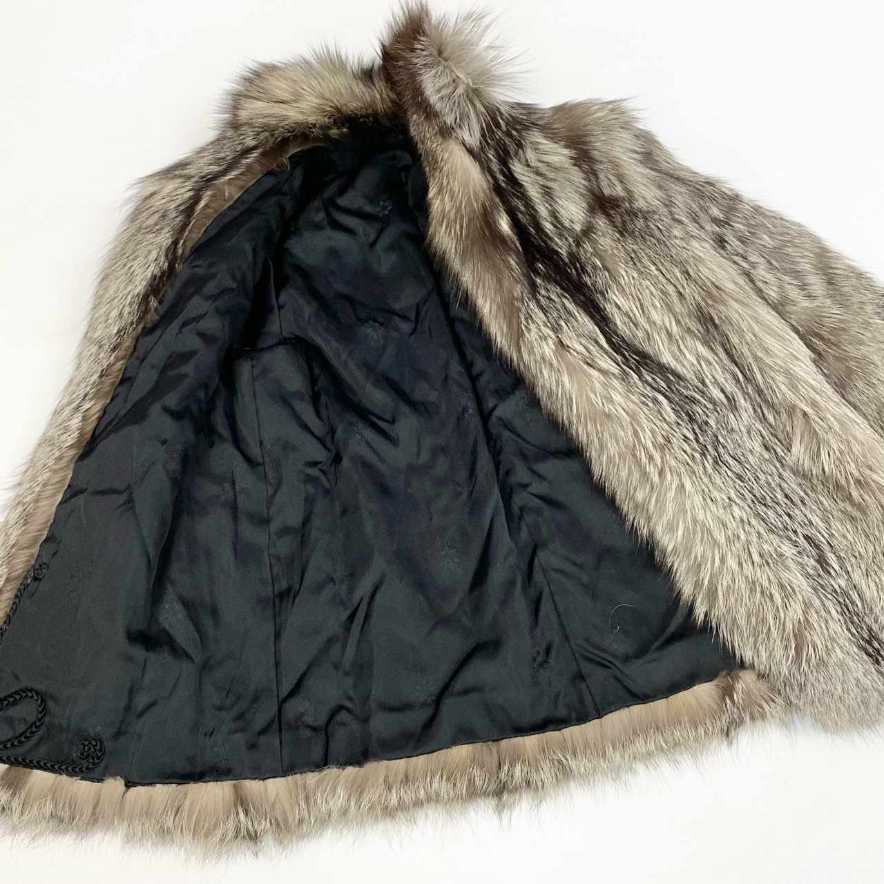 43a21 シルバーフォックス ファーコート サイズ11 本毛皮 Silver Fox Fur Coat 毛並み◎t18r