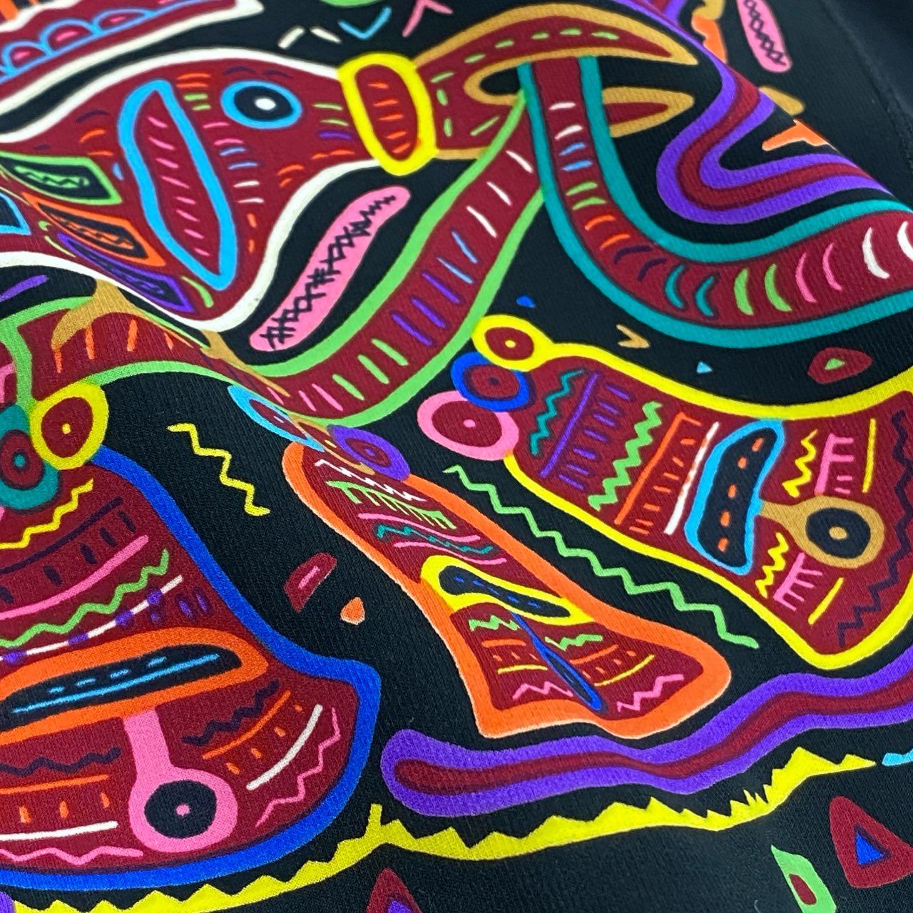 76k21《美品》 TOKUKO 1er VOL トクコプルミエヴォル 7分袖ワンピース サイドリボン マルチカラープリント ワンポイント刺繡 レディース 女性用 9 ブラックu02t