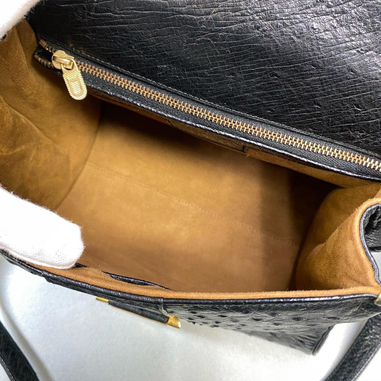 AL8 【美品】DELVAUX デルヴォー ブリヨン オーストリッチ ハンドバッグ ショルダーバッグ ブラック オーストリッチ 2way レディース 鞄k02i