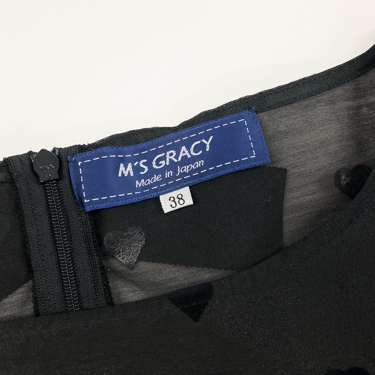 17f30 《極美品》 M’S GRACY エムズグレイシー カタログ掲載 ハートフロッキー チュールワンピース ノースリーブワンピース ドレスワンピース IT-411117 サイズ38 ブラック ポリエステル100％ レディース 女性用