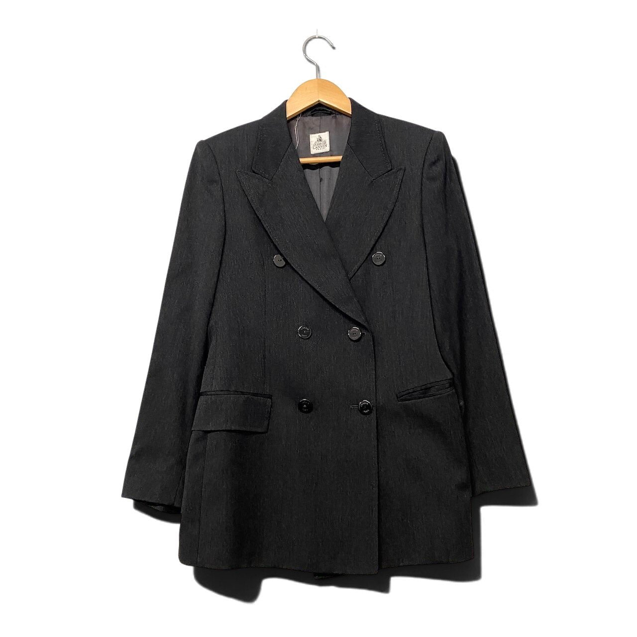 9h28 LANVIN PARIS ランバン ダブルブレスト テーラードジャケット ブレザー ロロピアーナ生地 サイズ42 ダークグレー レディースo07t